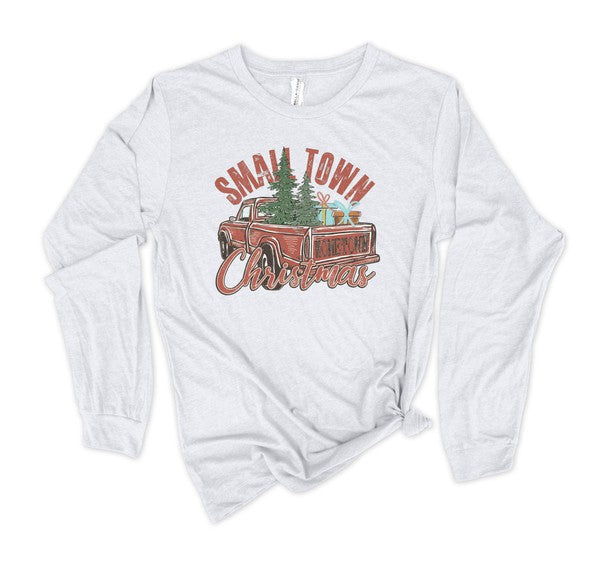 Small Town Christmas Trees Graphic Long Sleeve Tee