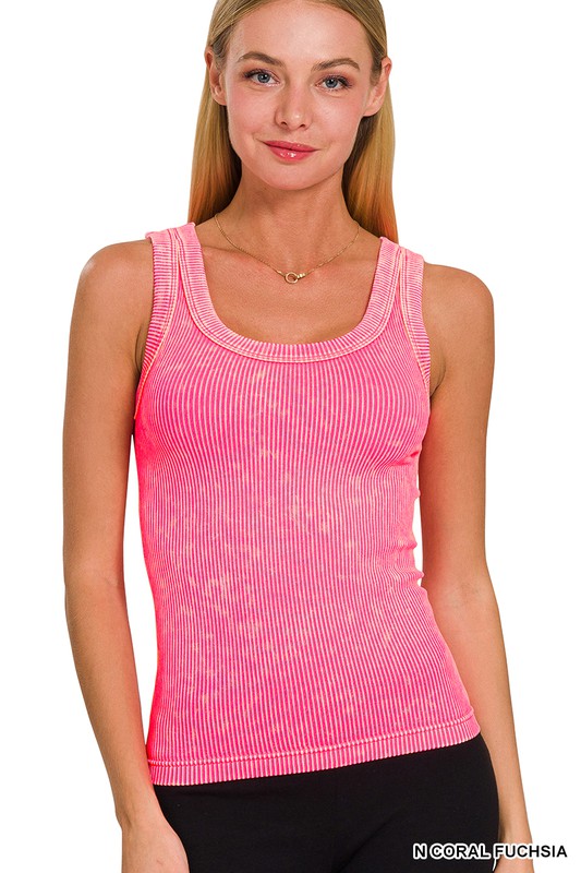 2-Way Neckline Washed Ribbed Tank Top