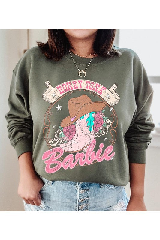 Barbie Cowboy Hat Roses Graphic Fleece Sweatshirts