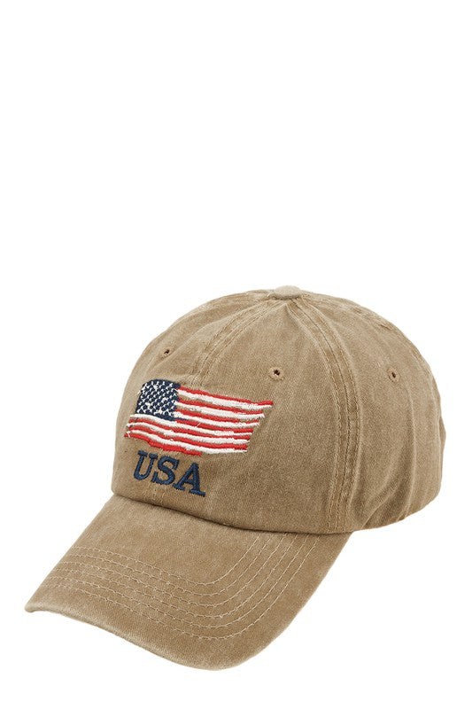 American Flag Embroidered Pigment Cap