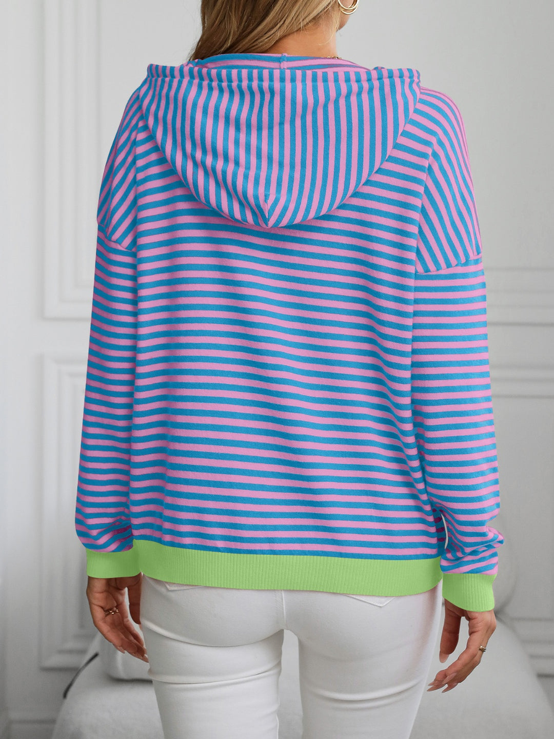 PRE-ORDER: Striped Long Sleeve Hooded Knit Top