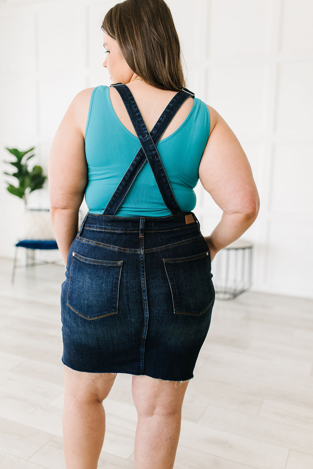 women's overall dress knee length Agnes Denim Overall Dress