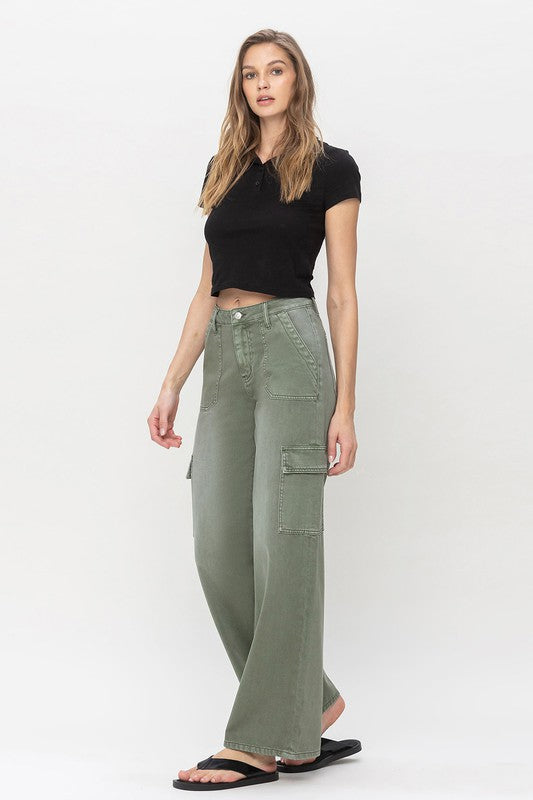 High Rise Utility Cargo Wide Leg Jeans