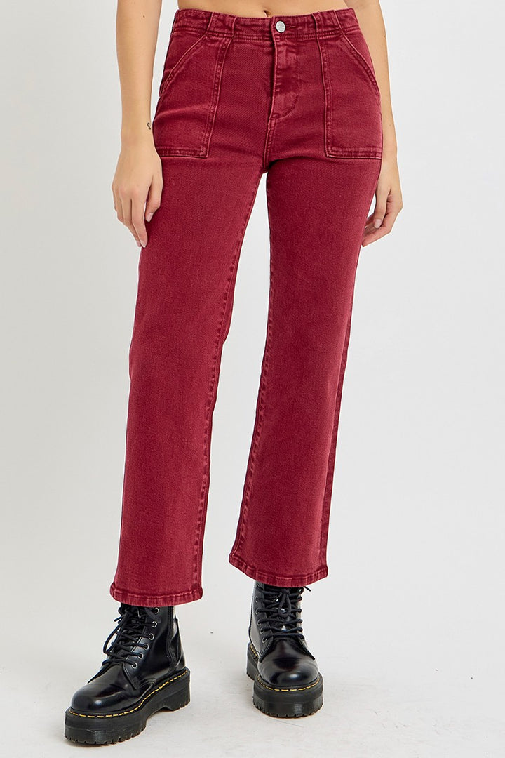 PRE-ORDER: RISEN Full Size High Rise Straight Jeans with Patch Pockets