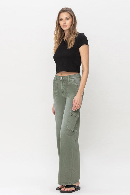 High Rise Utility Cargo Wide Leg Jeans