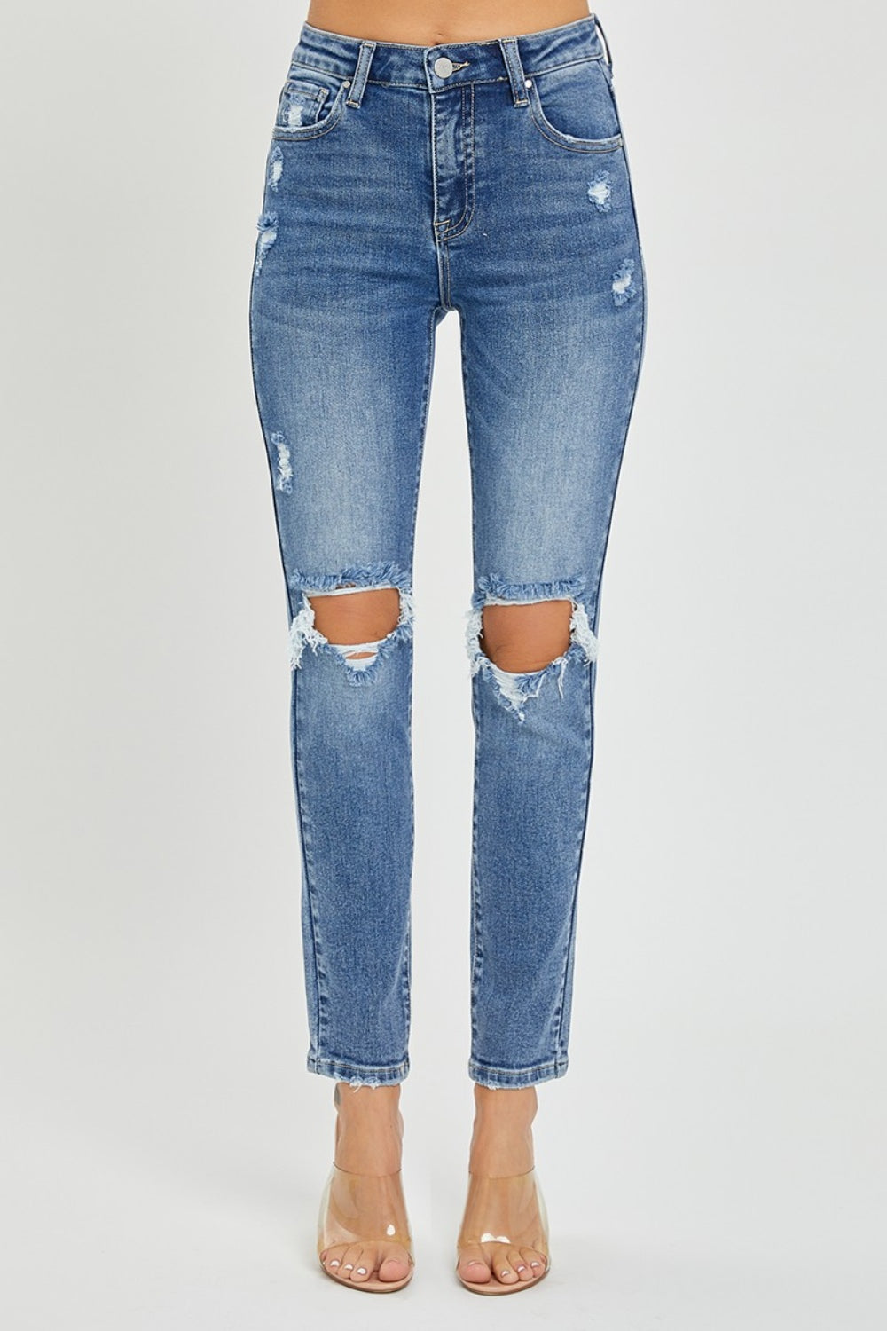 PRE-ORDER: Risen Full Size High Rise Knee Distressed Skinny Jeans