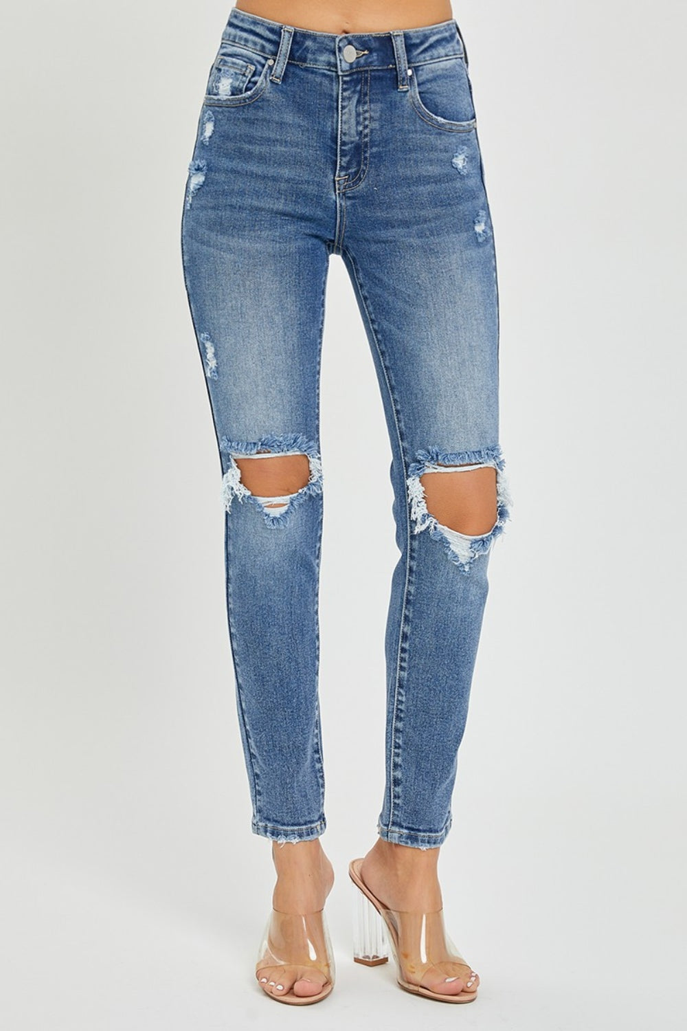 PRE-ORDER: Risen Full Size High Rise Knee Distressed Skinny Jeans