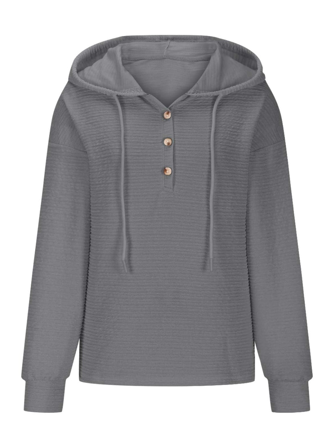 PRE-ORDER: Drawstring Quarter Button Long Sleeve Hoodie