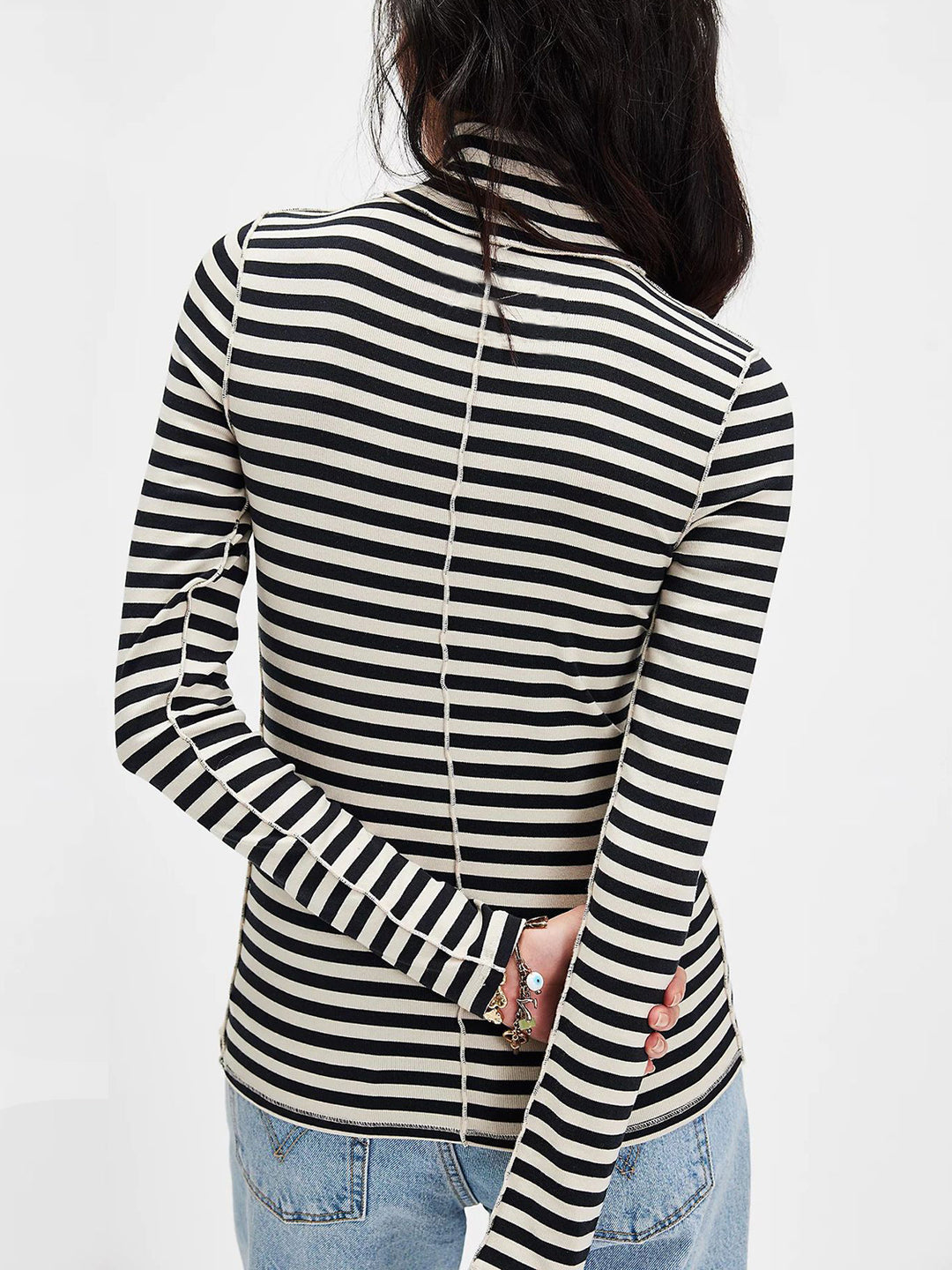 PRE-ORDER: Exposed Seam Striped Turtleneck Long Sleeve T-Shirt