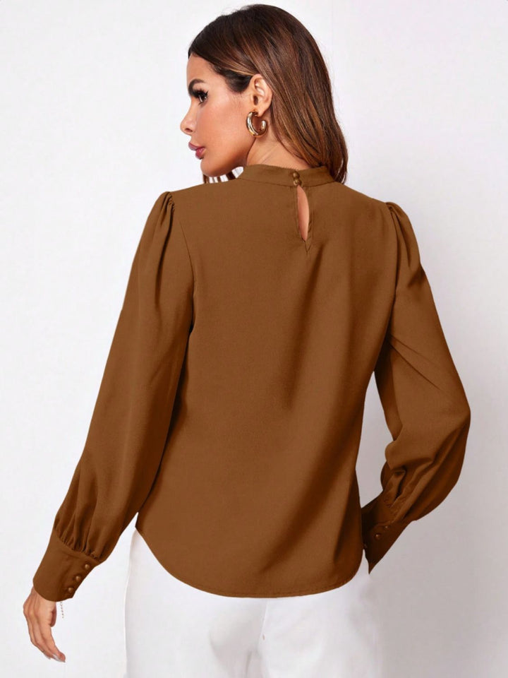 PRE-ORDER: Ruched Mock Neck Long Sleeve Blouse