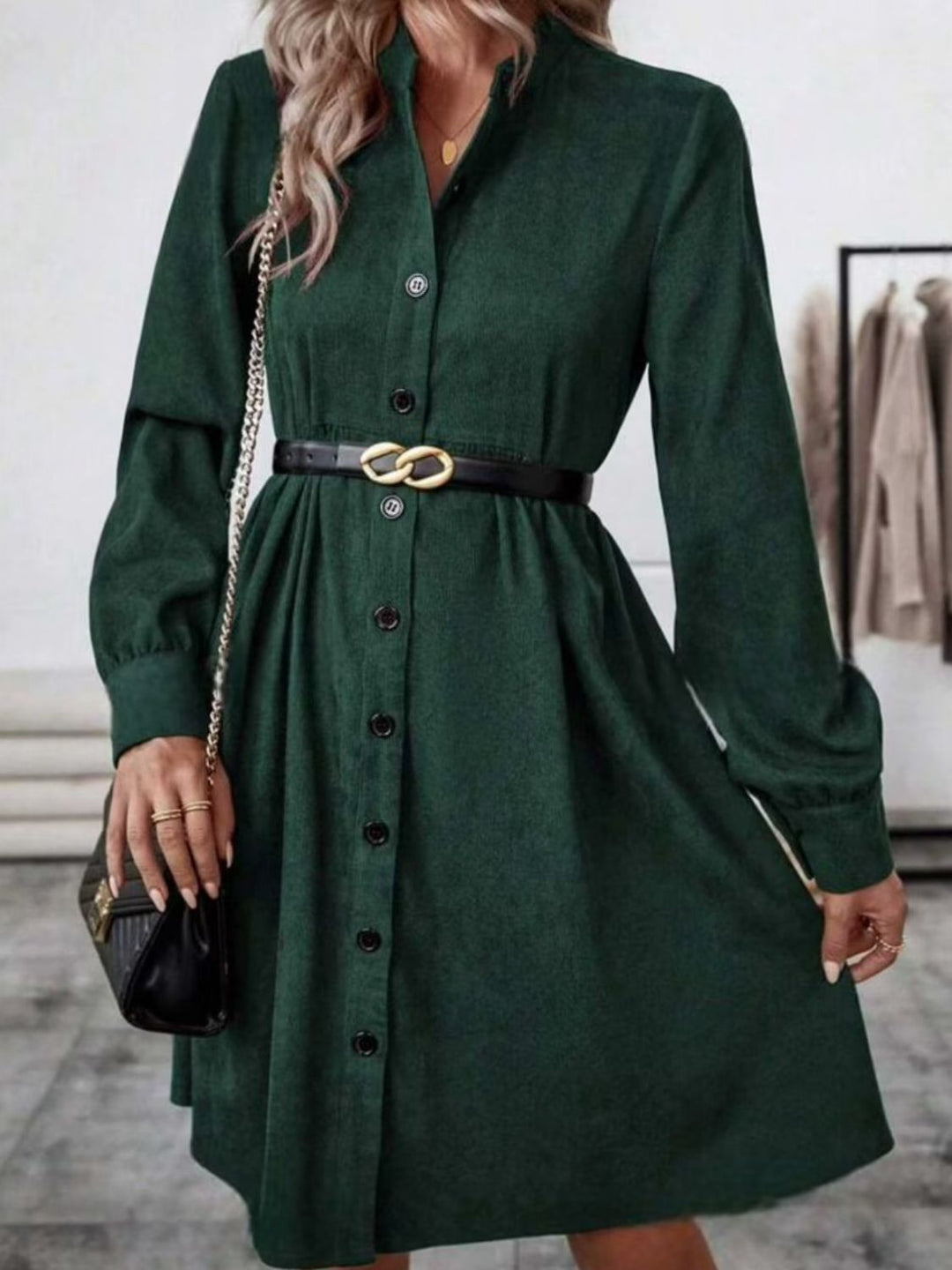 PRE-ORDER: Ruched Button Up Long Sleeve Dress