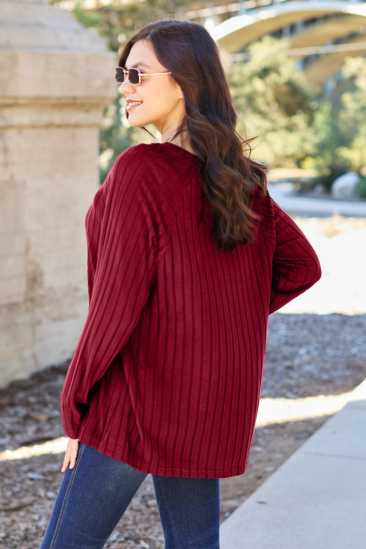 PRE-ORDER: Basic Bae Full Size Ribbed Round Neck Long Sleeve Knit Top