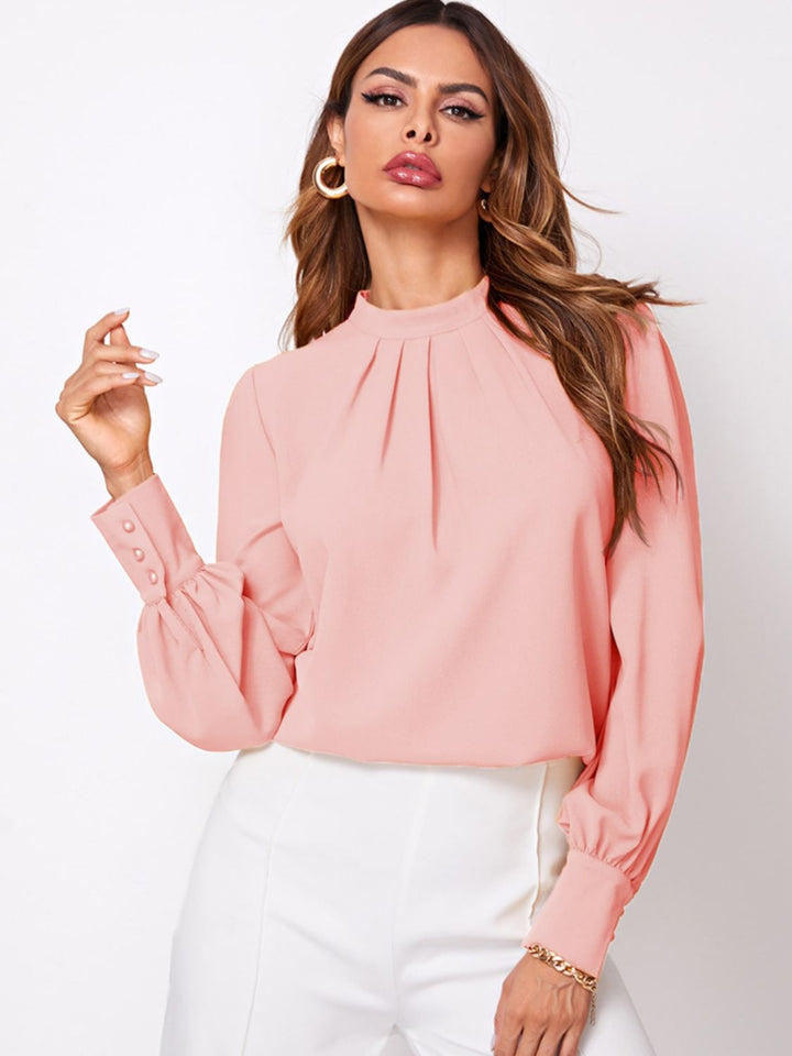 PRE-ORDER: Ruched Mock Neck Long Sleeve Blouse