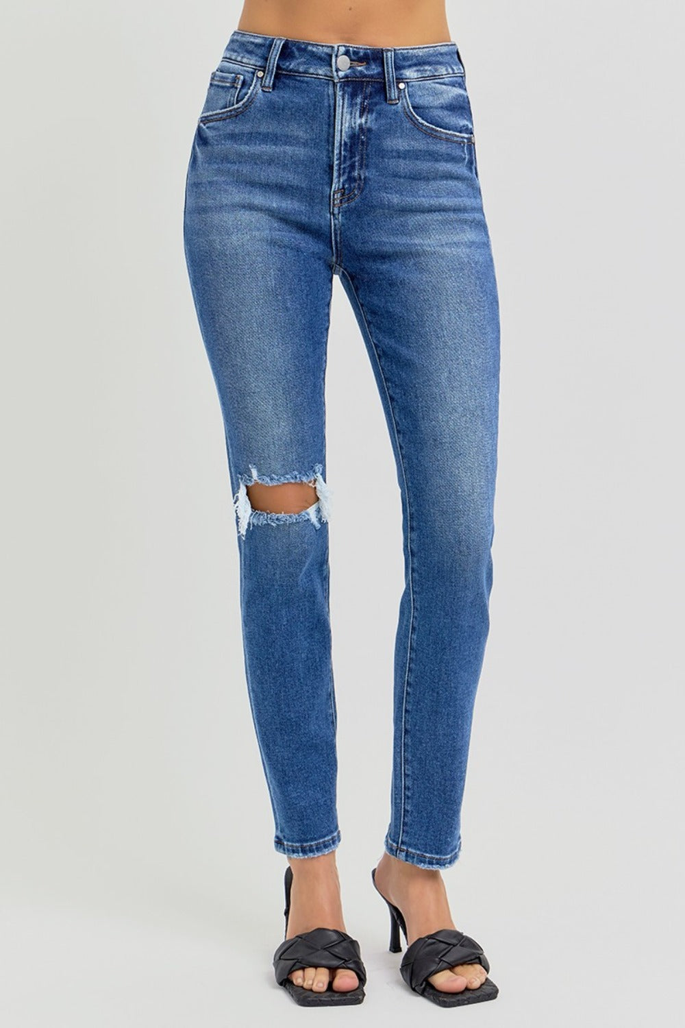 PRE-ORDER: RISEN Full Size High Rise Ankle Skinny Knee Distressed Jeans