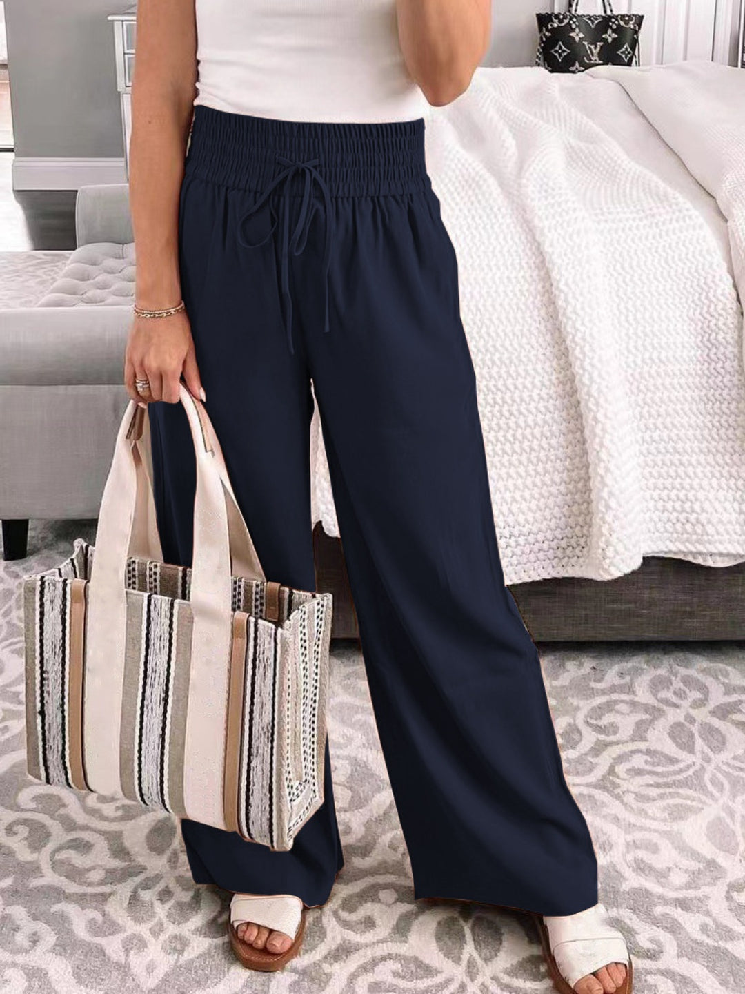 PRE-ORDER: Full Size Drawstring High Waist Wide Leg Pants