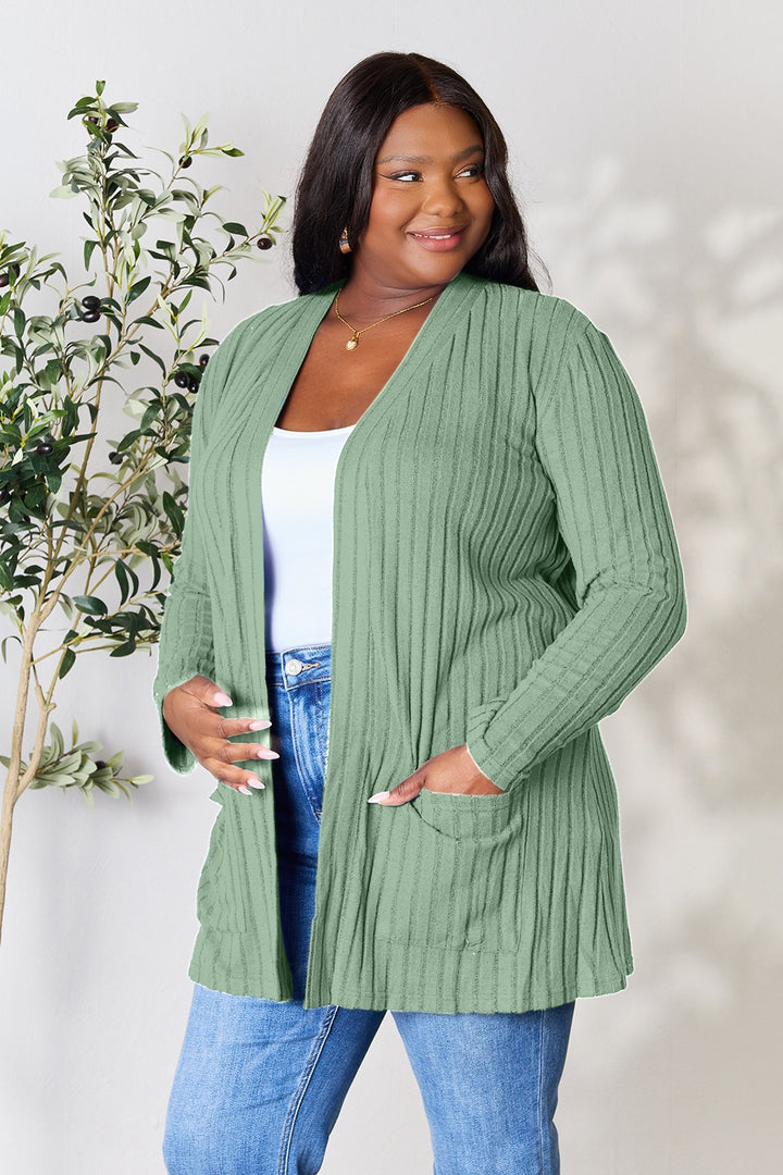 PRE-ORDER: Basic Bae Full Size Ribbed Open Front Cardigan with Pockets