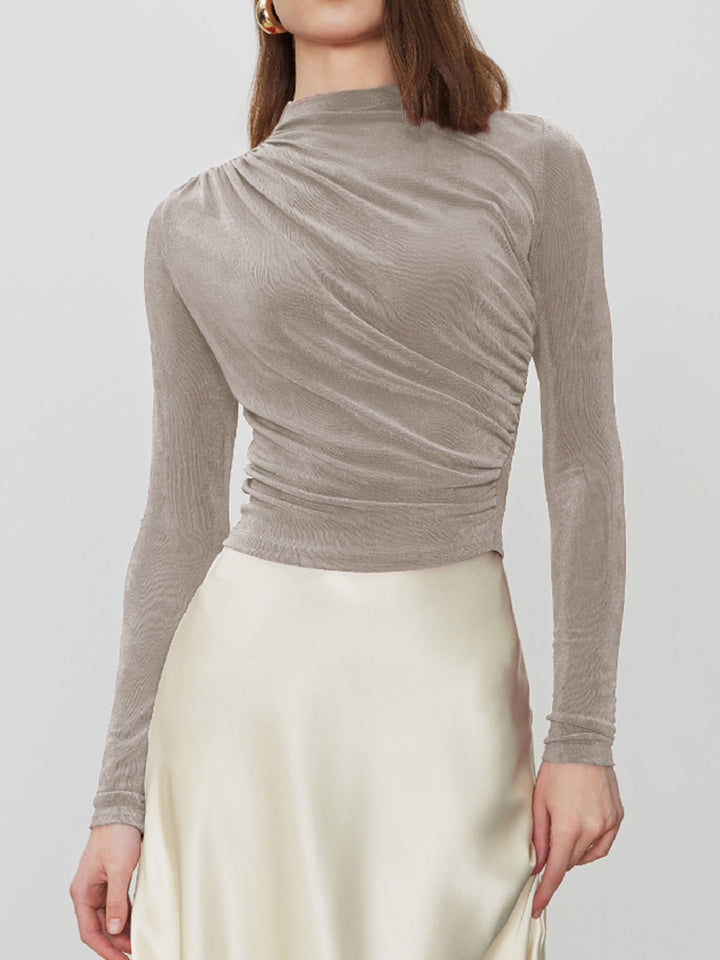 PRE-ORDER: Ruched Mock Neck Long Sleeve T-Shirt