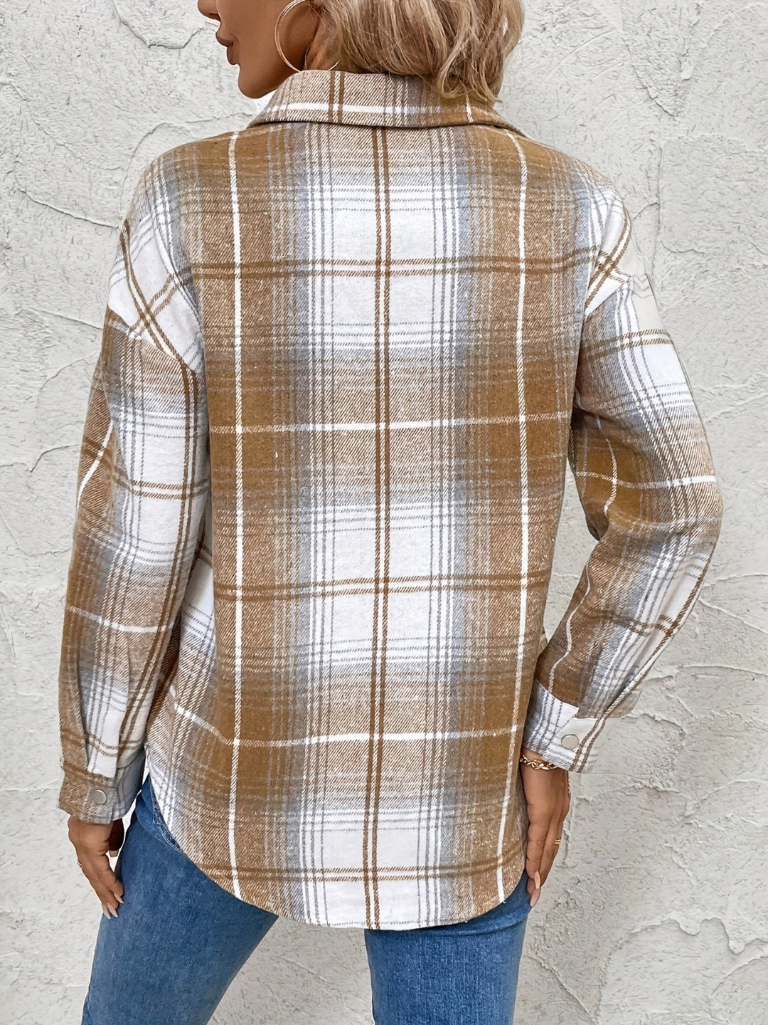 PRE-ORDER: Plaid Collared Neck Half Zip Long Sleeve Top