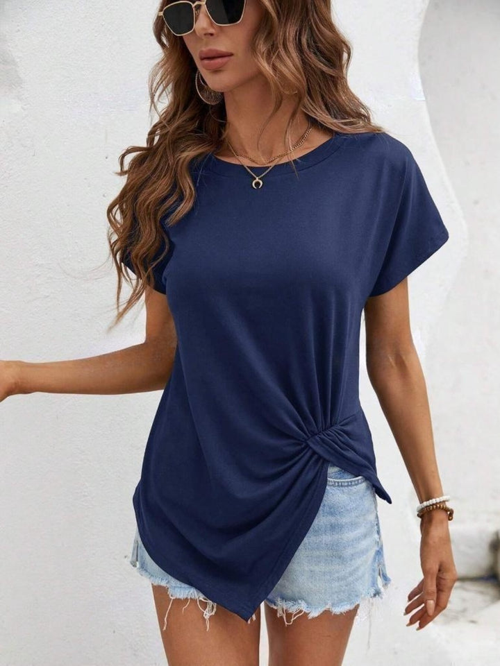 PRE-ORDER: Asymmetric Hem Round Neck T-Shirt