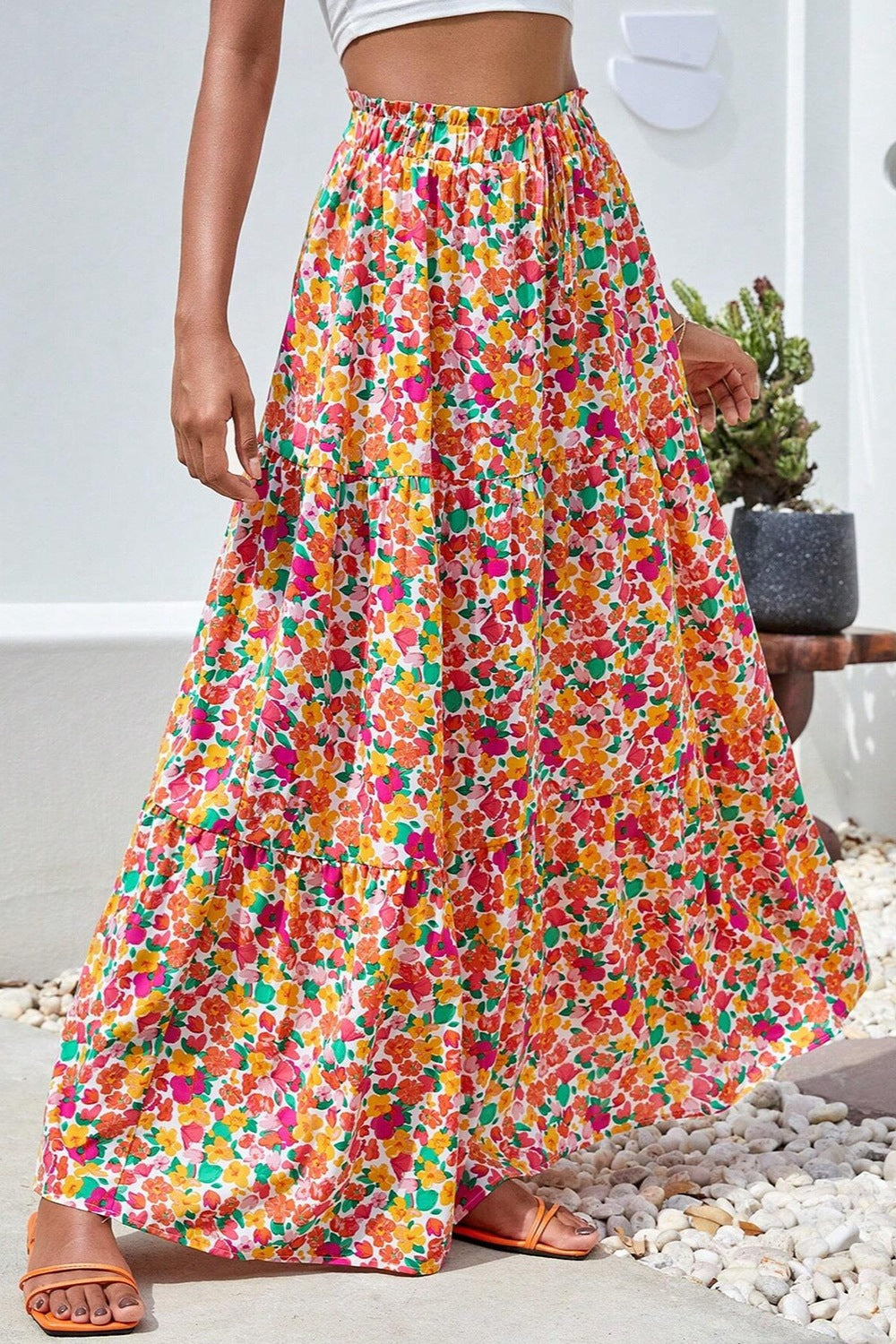 PRE-ORDER: Printed Elastic Waist Maxi Skirt