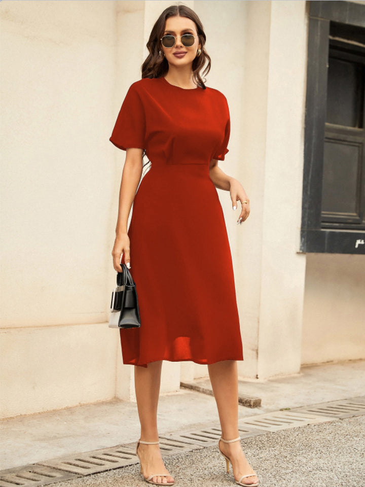 PRE-ORDER: Round Neck Short Sleeve Midi Dress