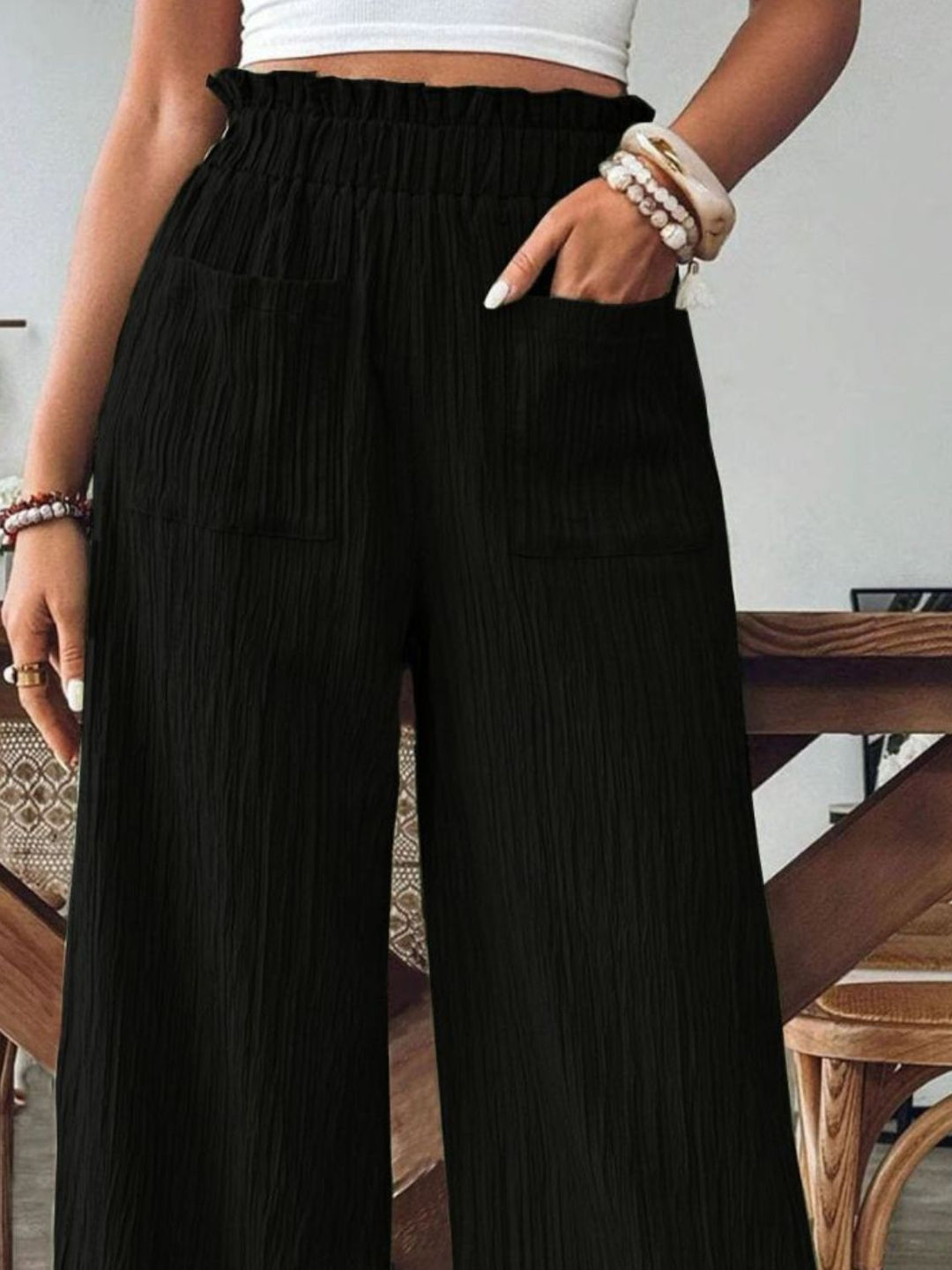 PRE-ORDER: Pocketed Elastic Waist Wide Leg Pants