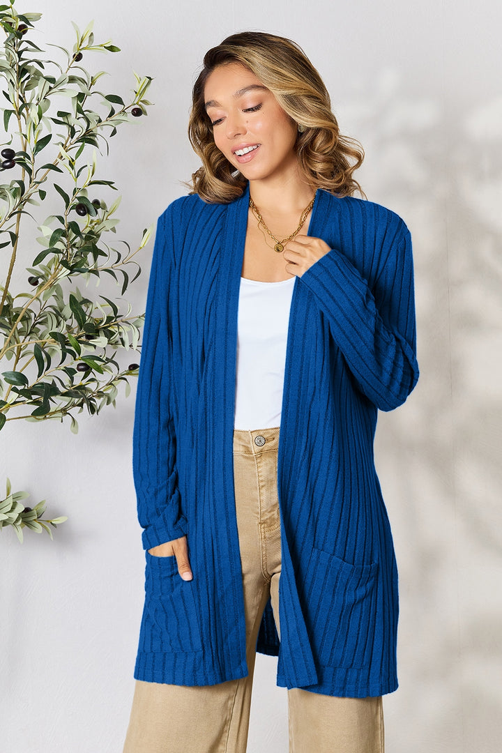 PRE-ORDER: Basic Bae Full Size Ribbed Open Front Cardigan with Pockets