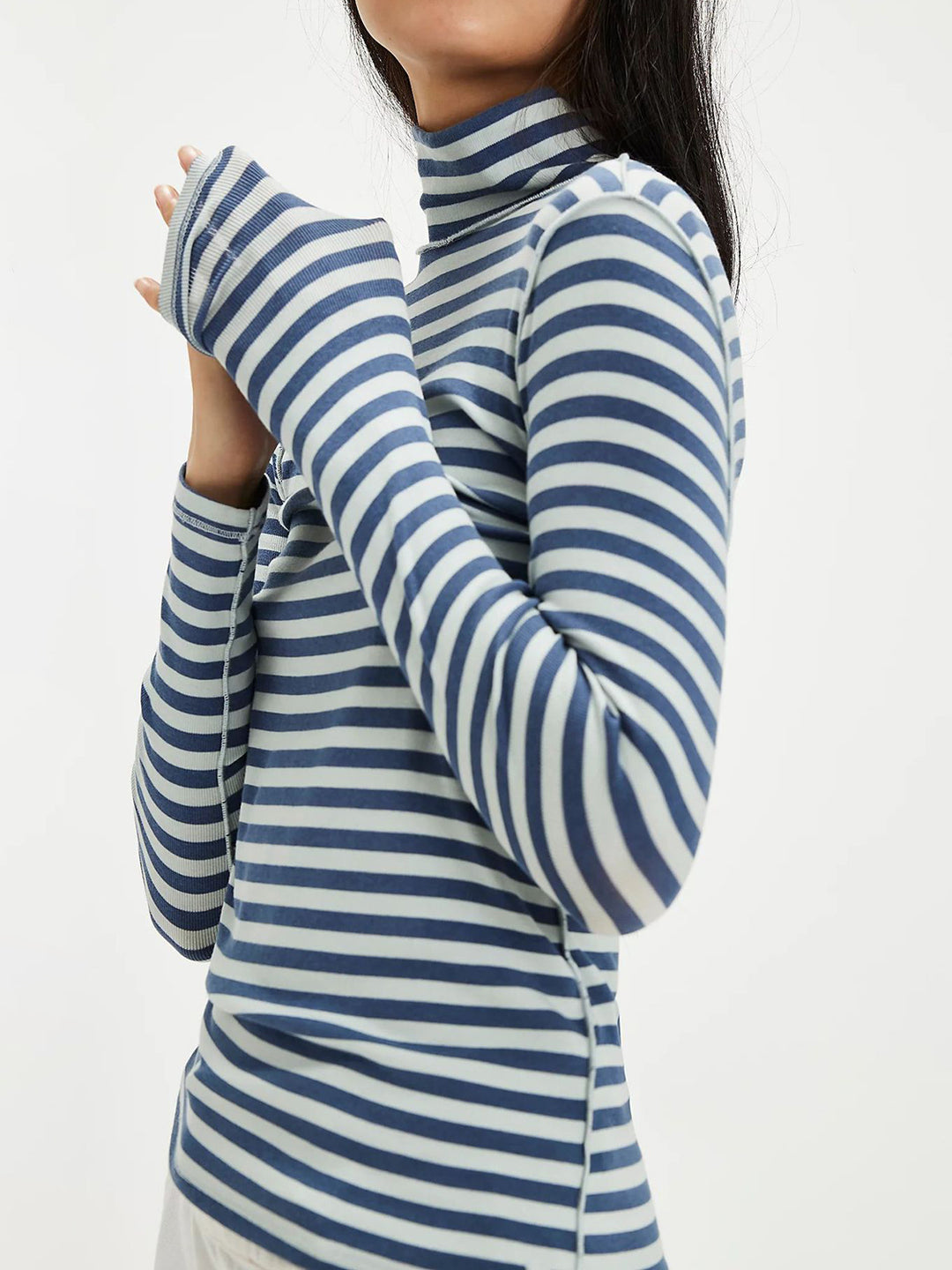 PRE-ORDER: Exposed Seam Striped Turtleneck Long Sleeve T-Shirt