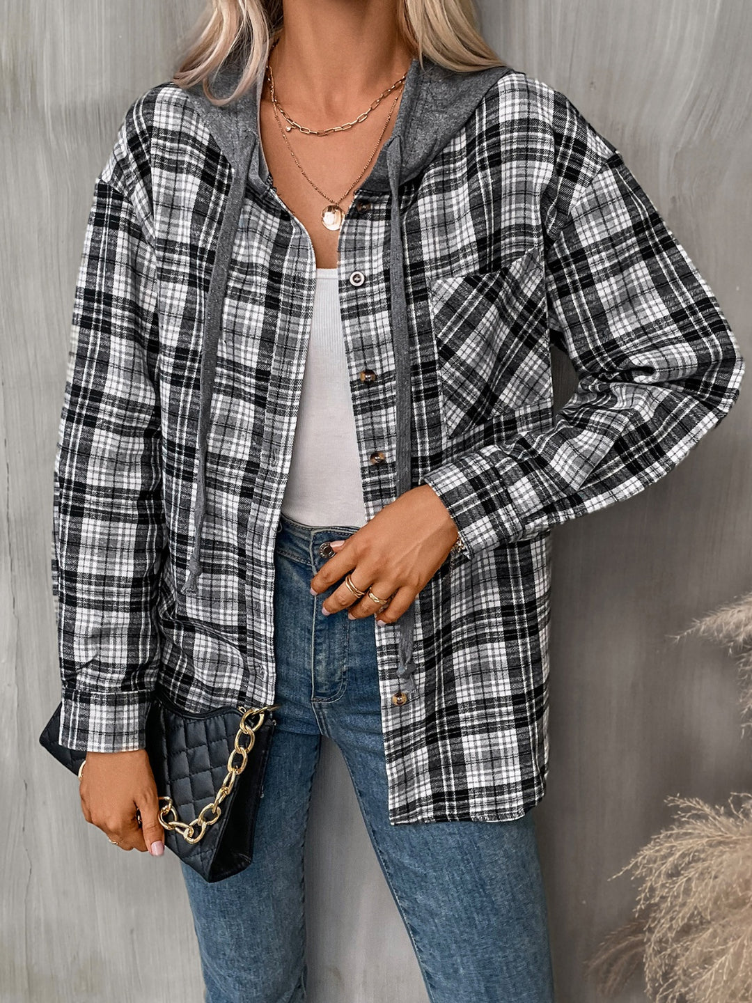 PRE-ORDER: Plaid Long Sleeve Hooded Jacket