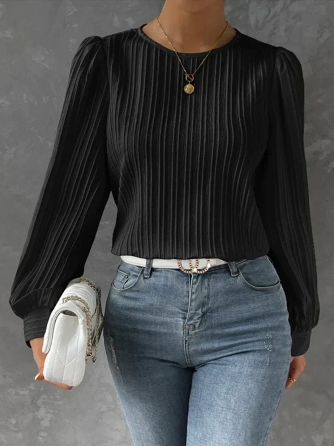 PRE-ORDER: Round Neck Long Sleeve Blouse