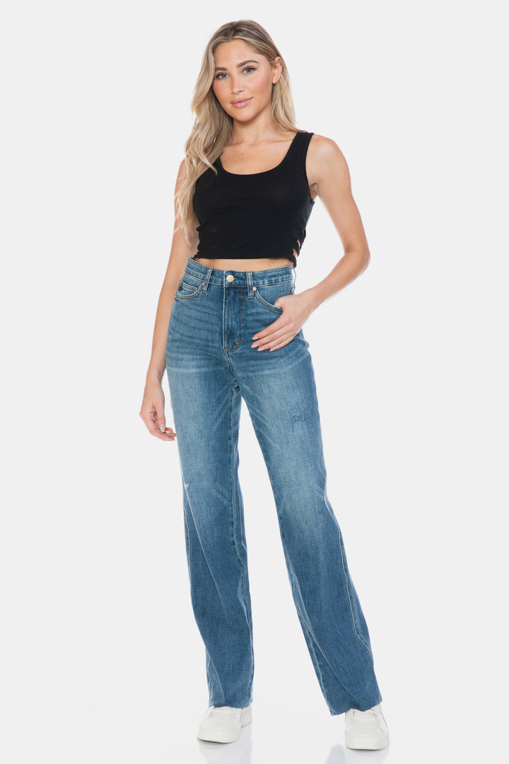 PRE-ORDER: Judy Blue Full Size Tummy Control Cut Raw Hem Straight Jeans