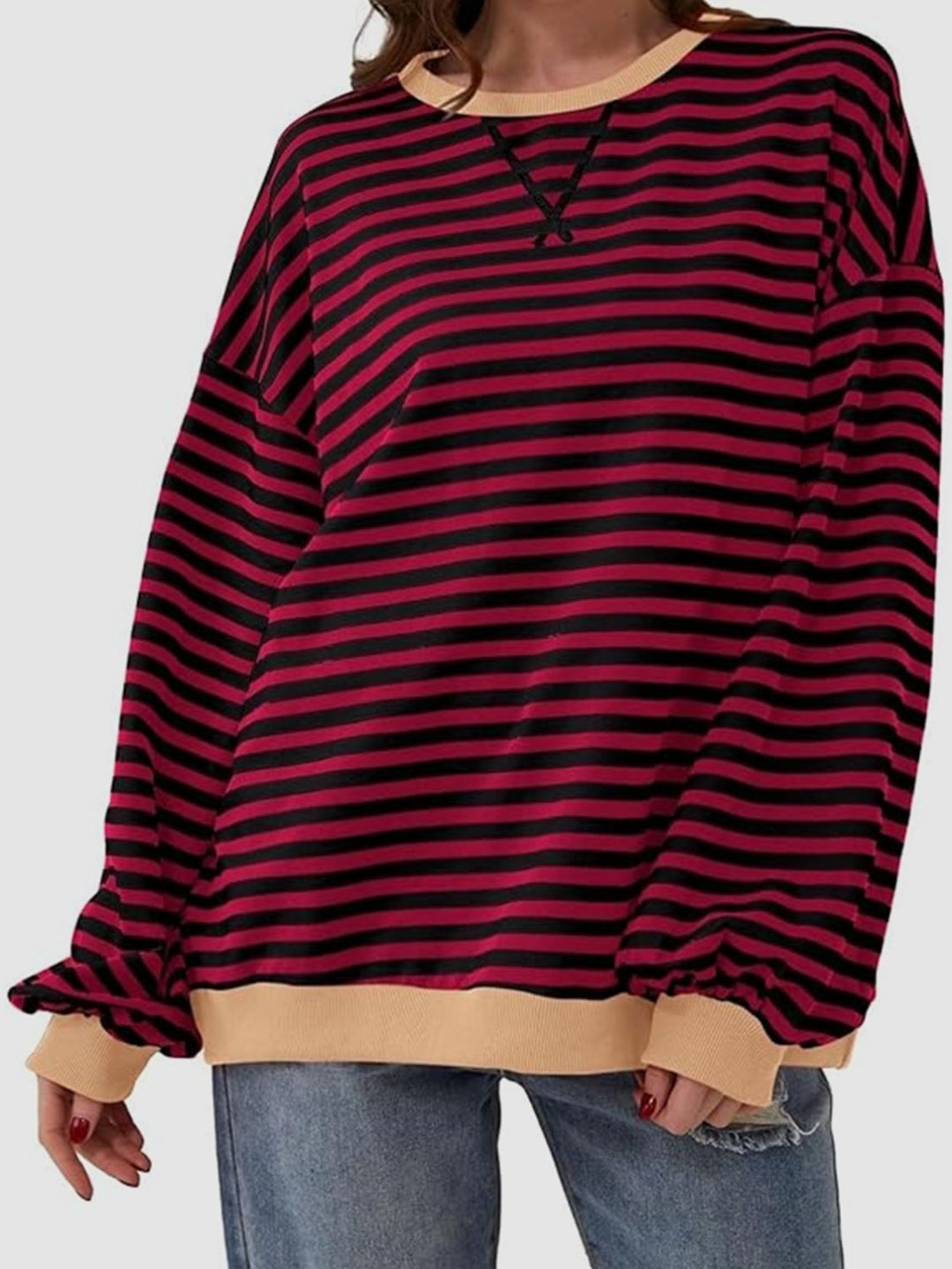 PRE-ORDER: Striped Round Neck Long Sleeve T-Shirt