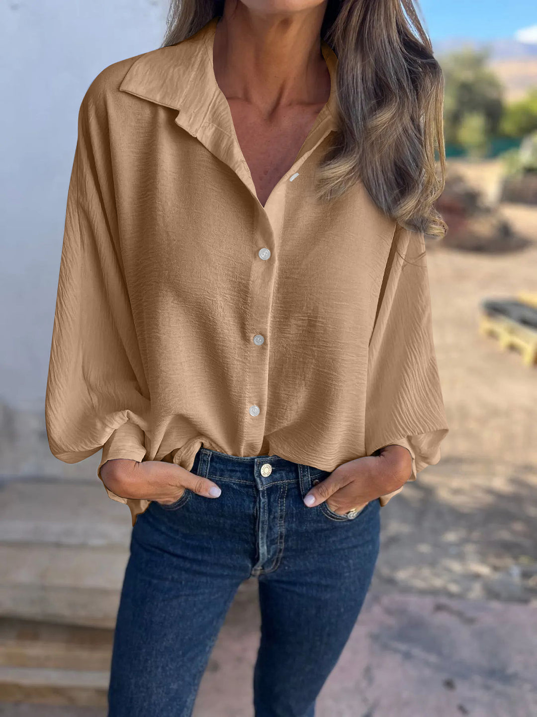 PRE-ORDER: Full Size Collared Neck Long Sleeve Shirt