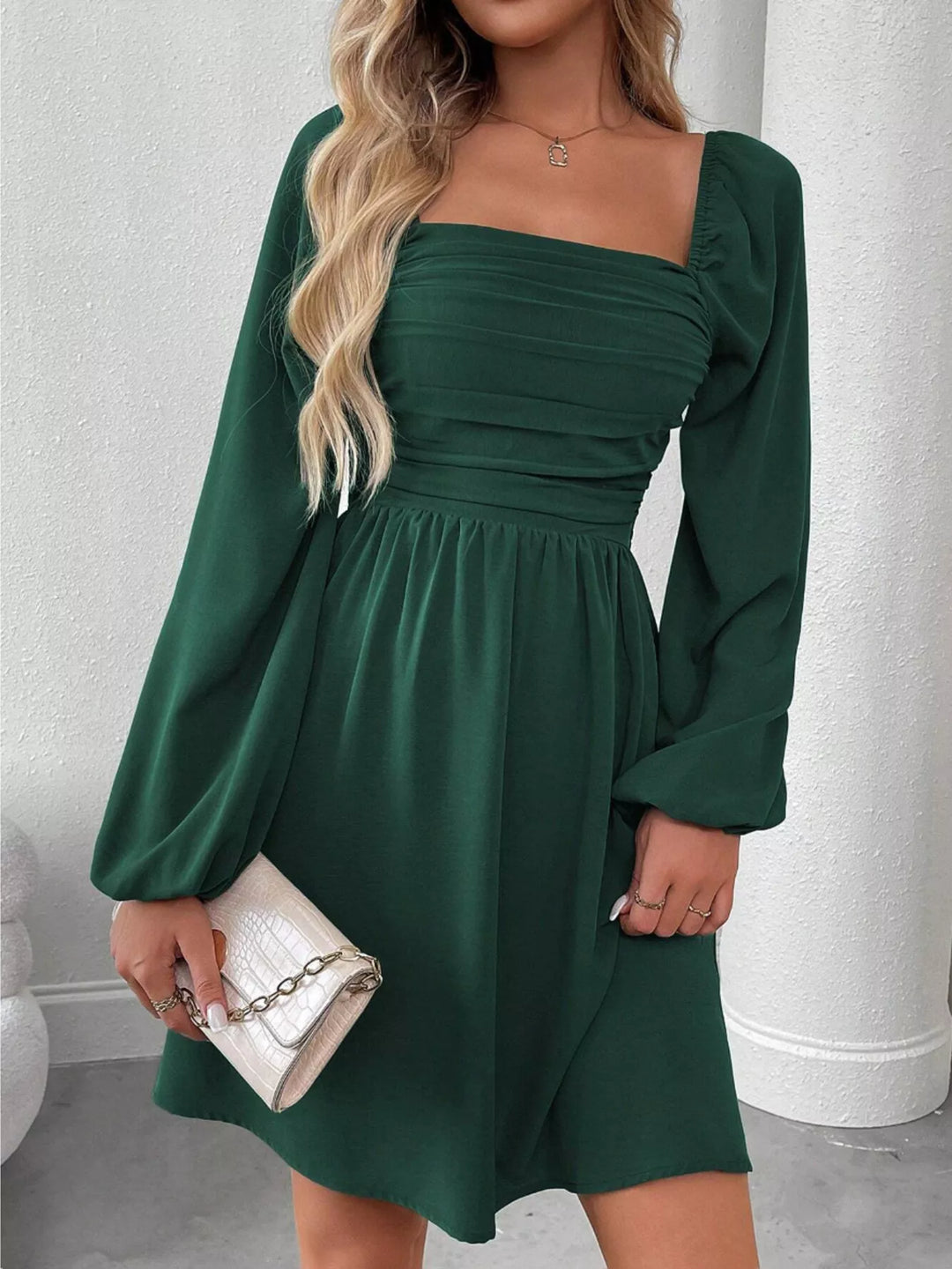 long sleeve square neck ruched dress Ruched Square Neck Long Sleeve A-Line Dress Zulily