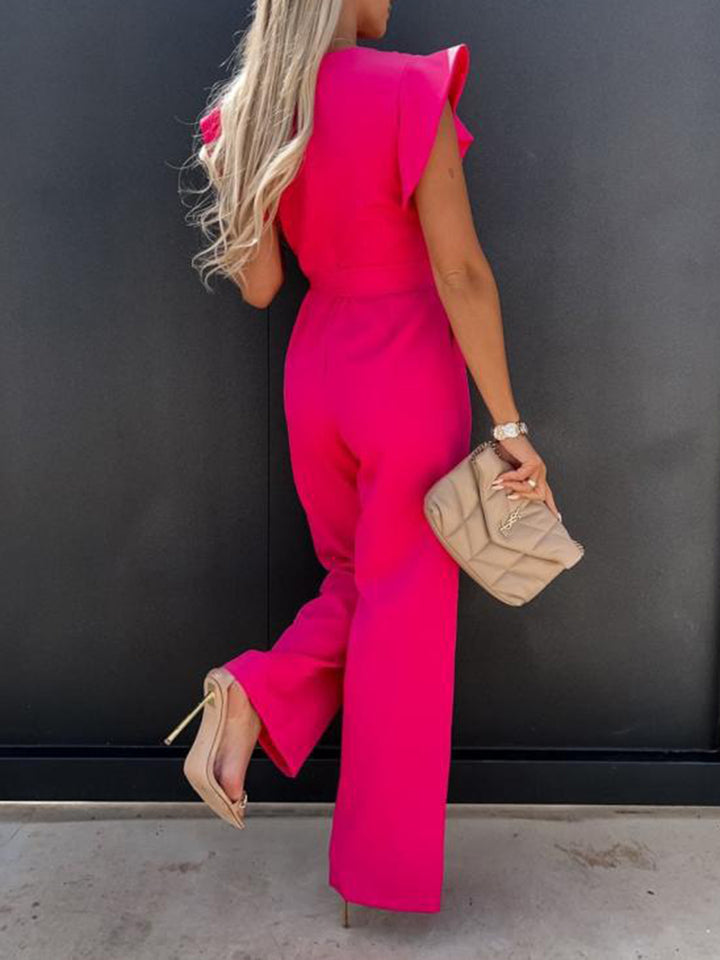 PRE-ORDER: Ruffled Round Neck Cap Sleeve Jumpsuit