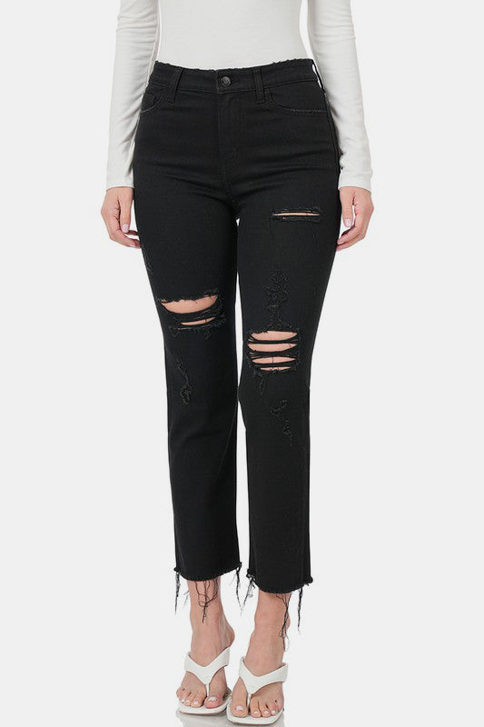 PRE-ORDER: Zenana Distressed Raw Hem Cropped Jeans