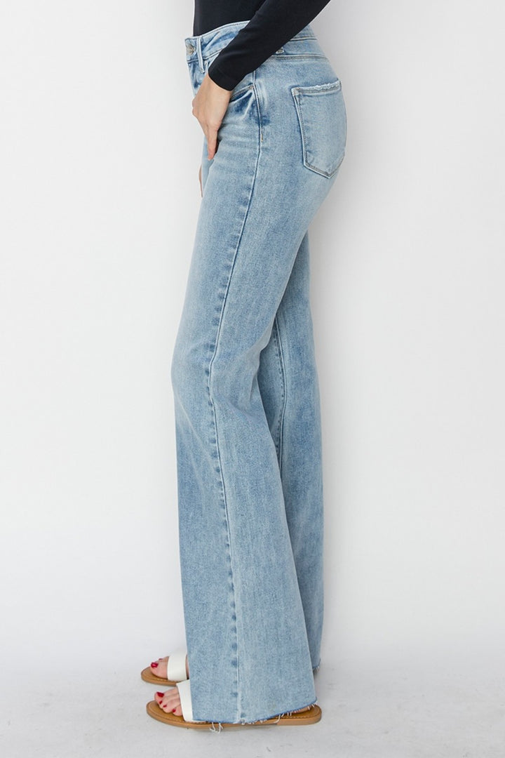 PRE-ORDER: RISEN Full Size High Rise Raw Cut Hem Bootcut Jeans