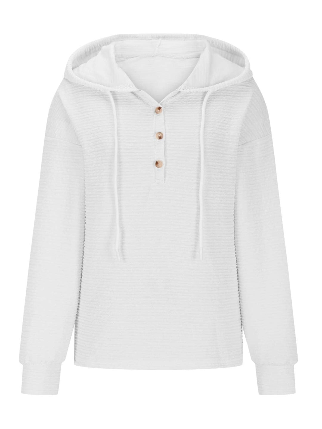 PRE-ORDER: Drawstring Quarter Button Long Sleeve Hoodie