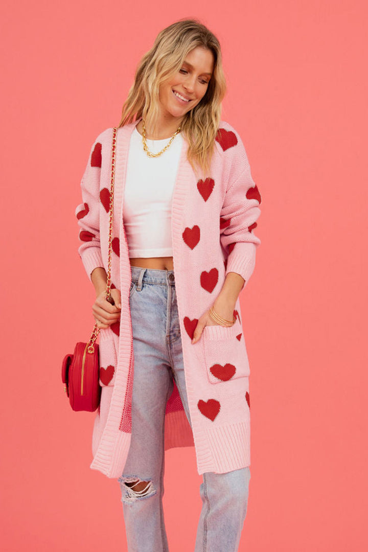 PRE-ORDER: Heart Graphic Open Front Cardigan with Pockets