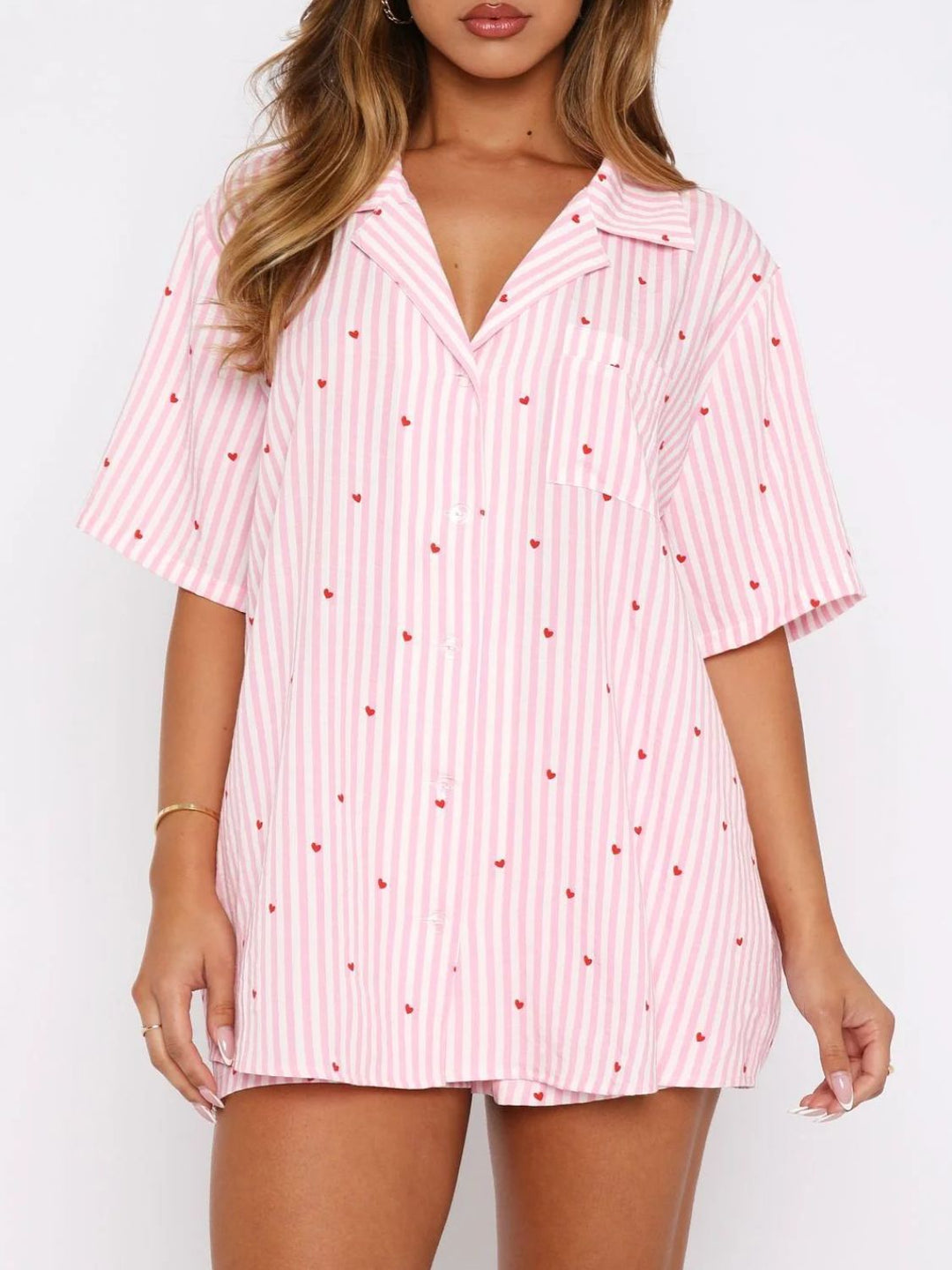 PRE-ORDER: Valentine's Day Printed Collared Neck Short Sleeve Top and Shorts Set