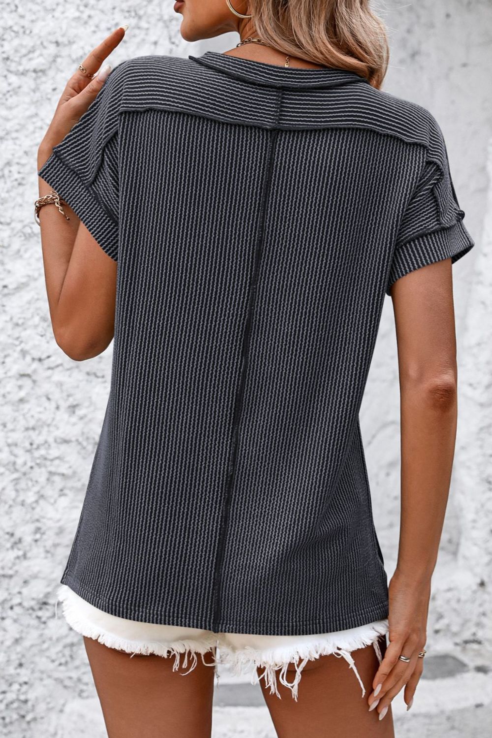 PRE-ORDER: Striped Round Neck Short Sleeve T-Shirt