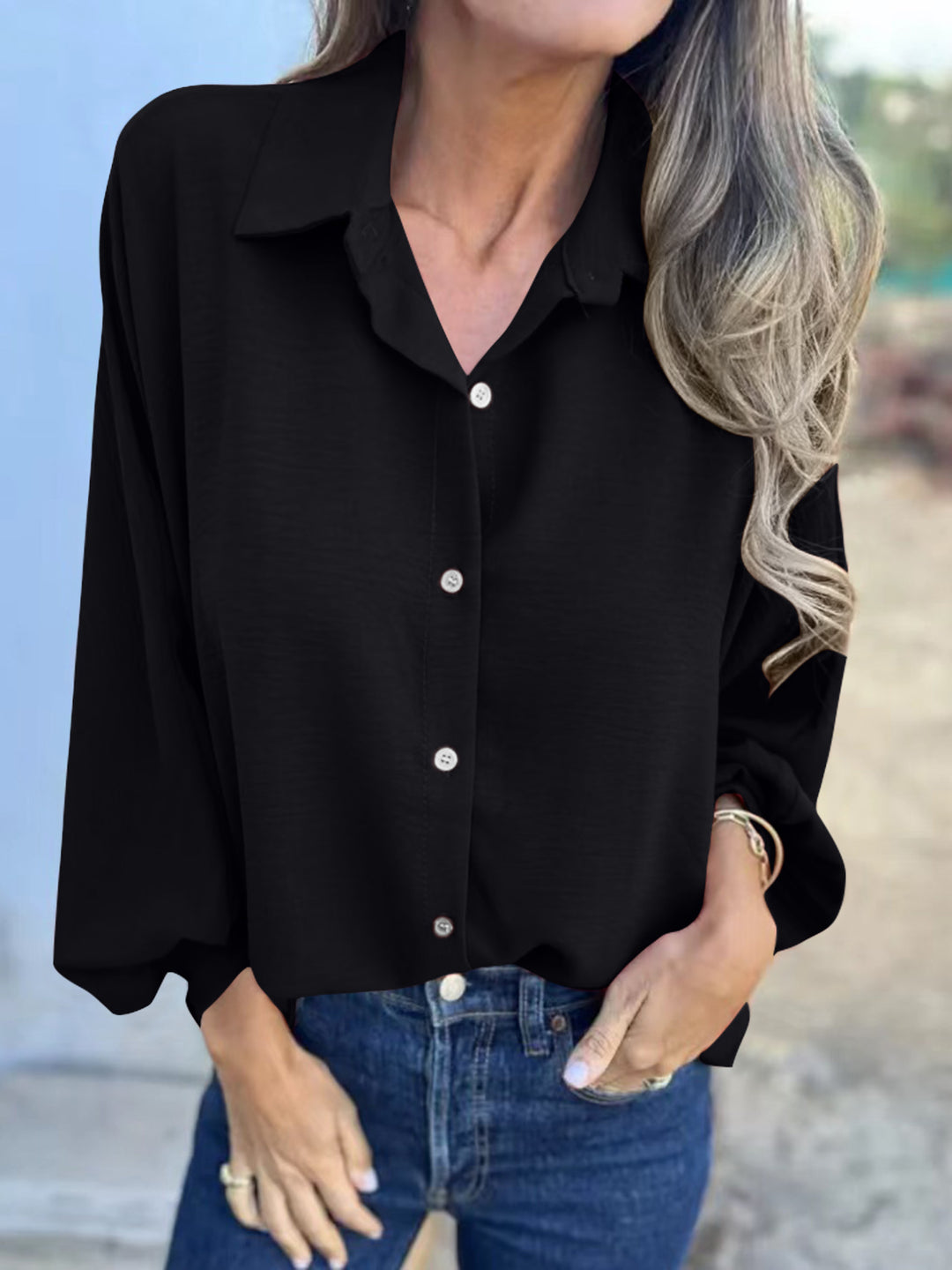 PRE-ORDER: Full Size Collared Neck Long Sleeve Shirt