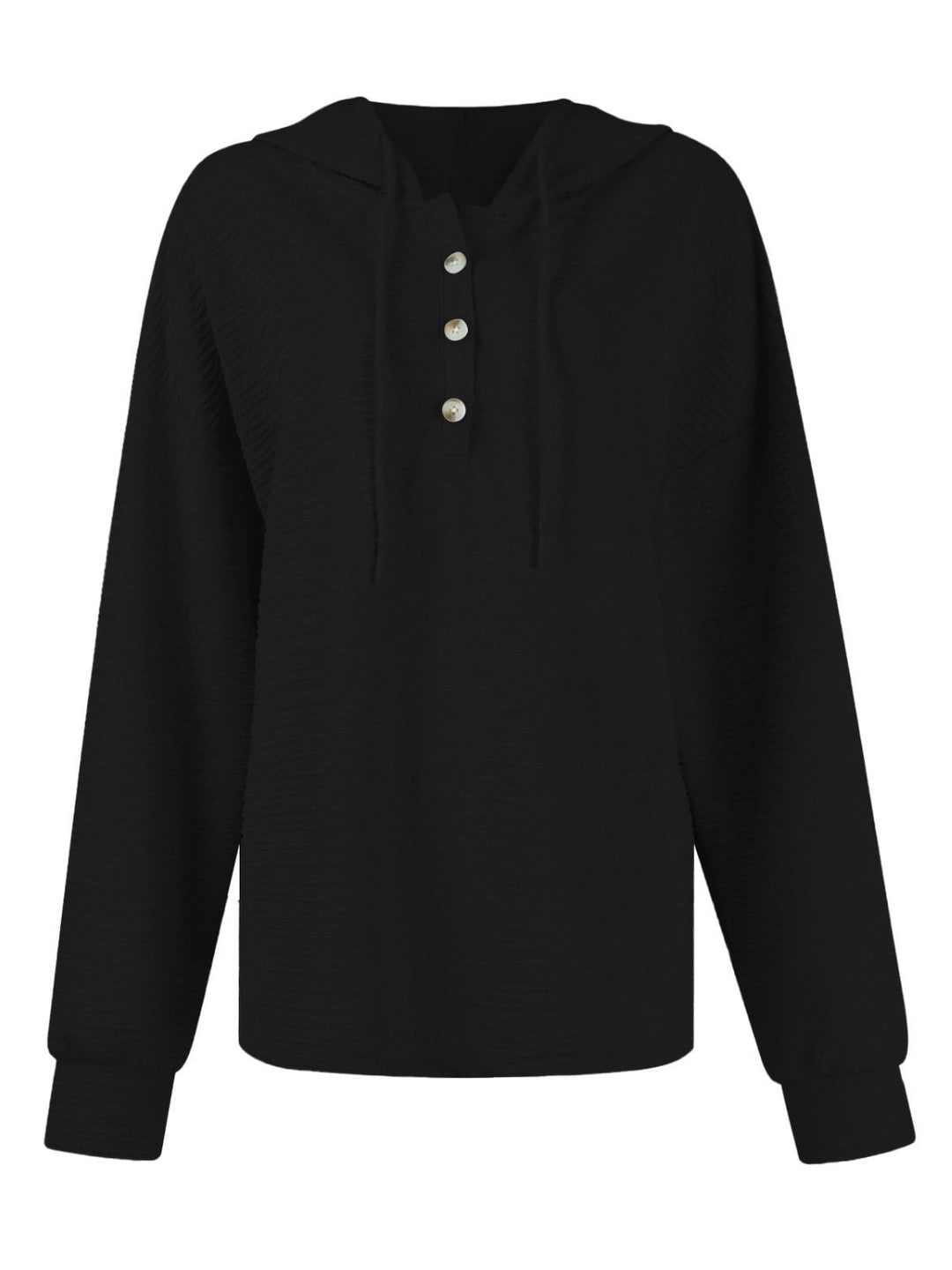 PRE-ORDER: Drawstring Quarter Button Long Sleeve Hoodie