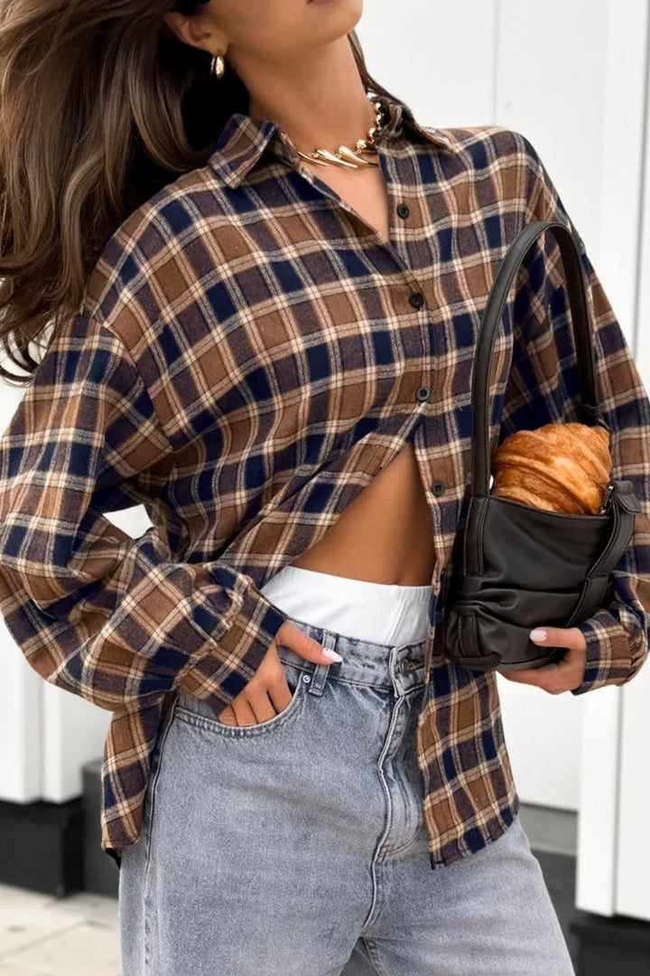 PRE-ORDER: Plaid Button Up Drop Shoulder Shacket