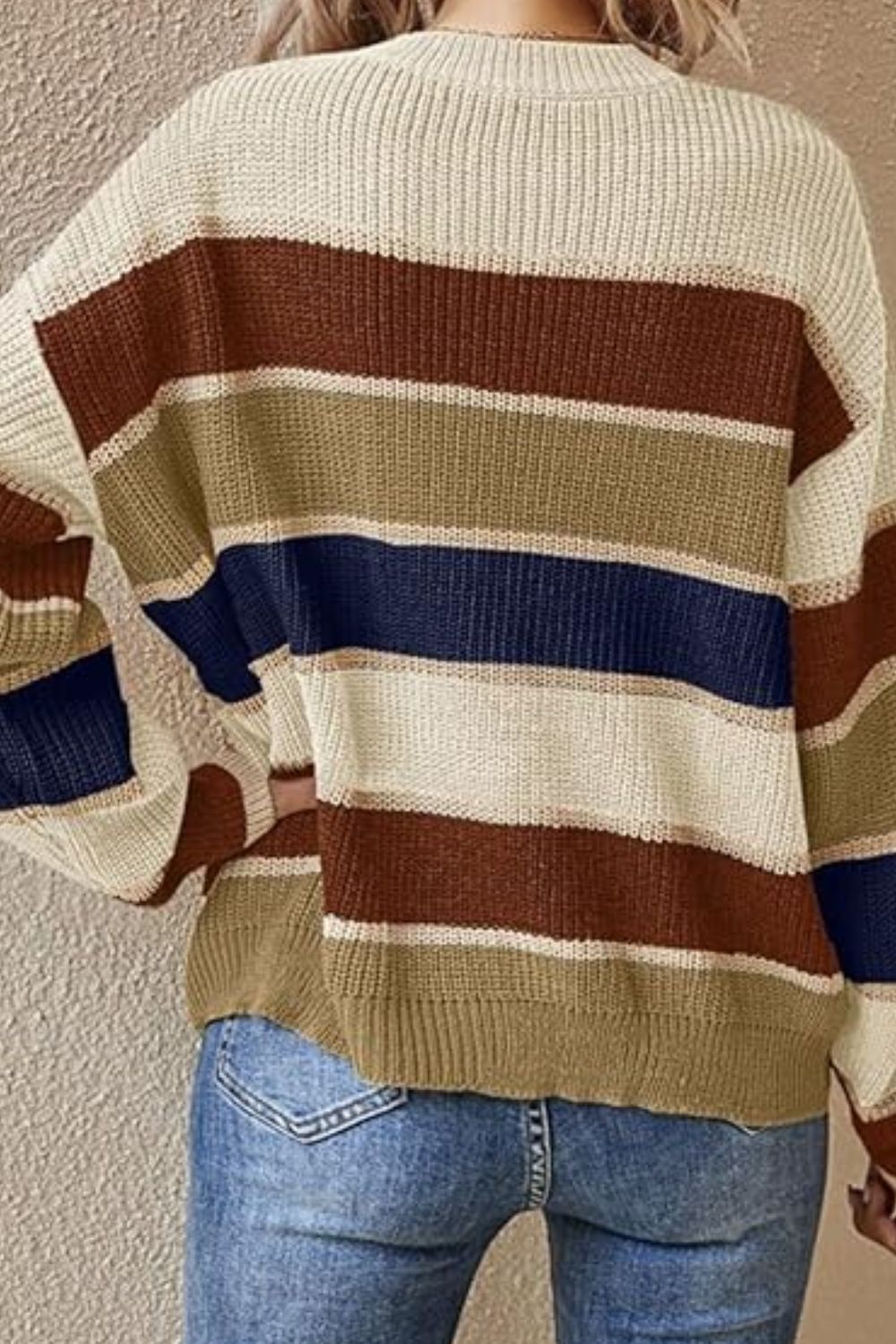 PRE-ORDER: Contrast Striped Round Neck Long Sleeve Sweater