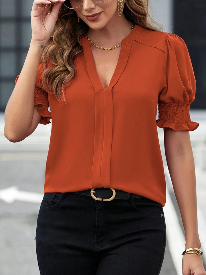 PRE-ORDER: Notched Short Sleeve Blouse