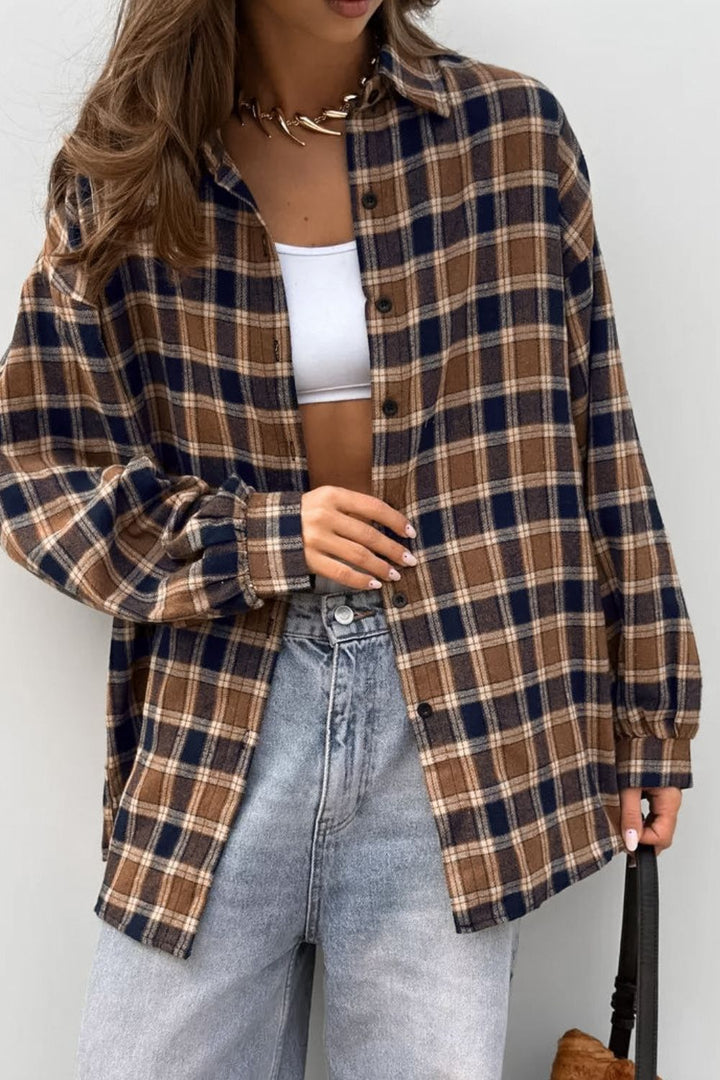 PRE-ORDER: Plaid Button Up Drop Shoulder Shacket