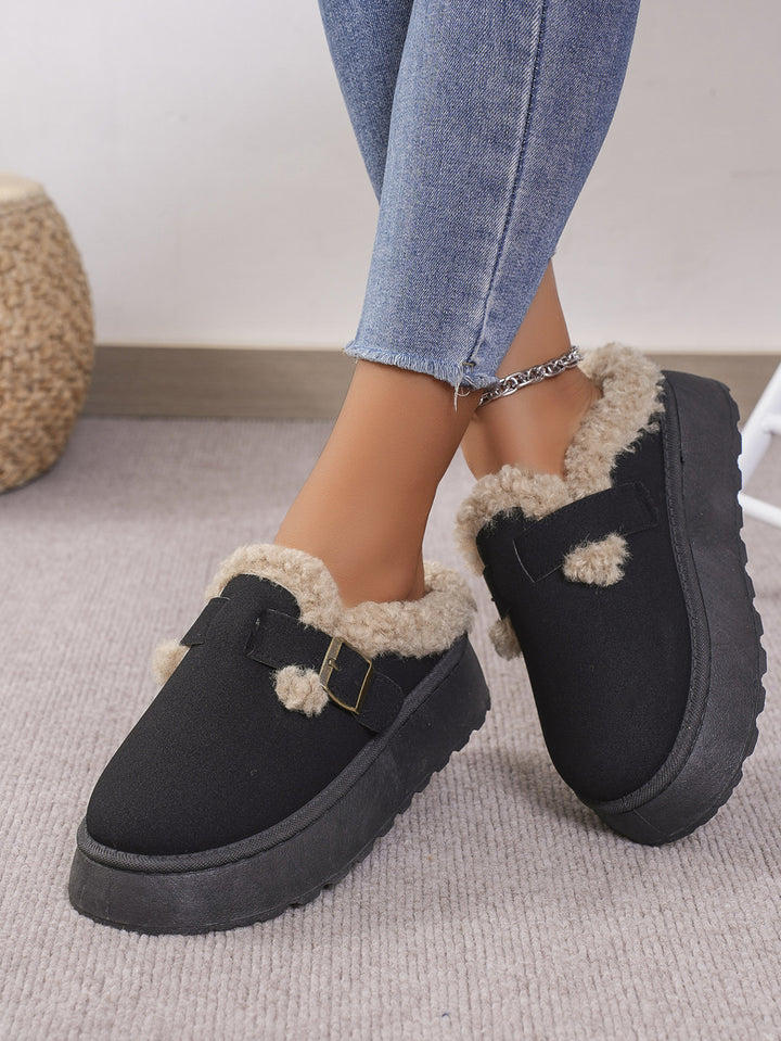 PRE-ORDER: Thermal Fuzzy Buckle Platform Slippers