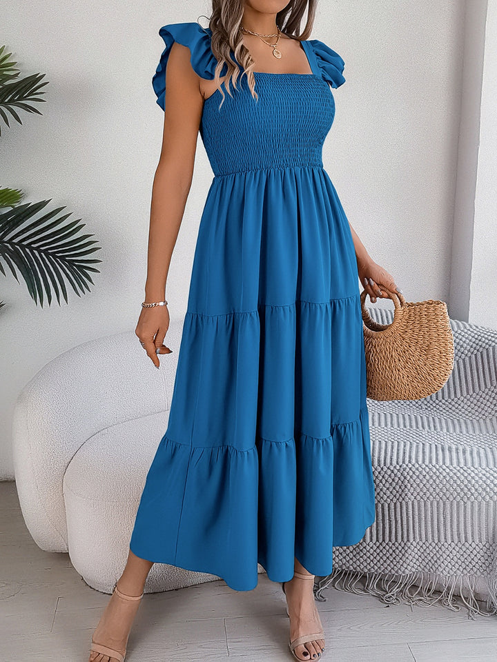 PRE-ORDER: Smocked Square Neck Cap Sleeve Midi Dress