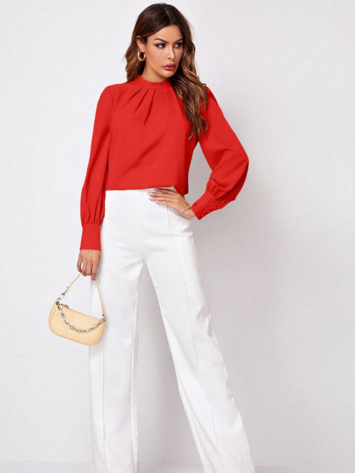 PRE-ORDER: Ruched Mock Neck Long Sleeve Blouse